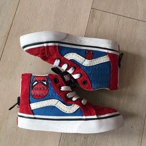 Vans, Spiderman design, color: red/blue/white, size: 5. Gently used.